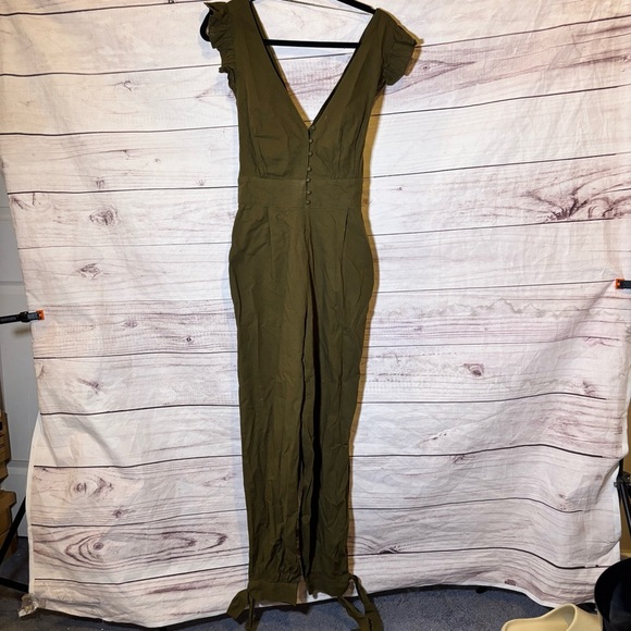 Happy Nature Criss Cross Back Olive Green Ruffle Jumpsuit Bohemian 6 - Picture 2 of 9